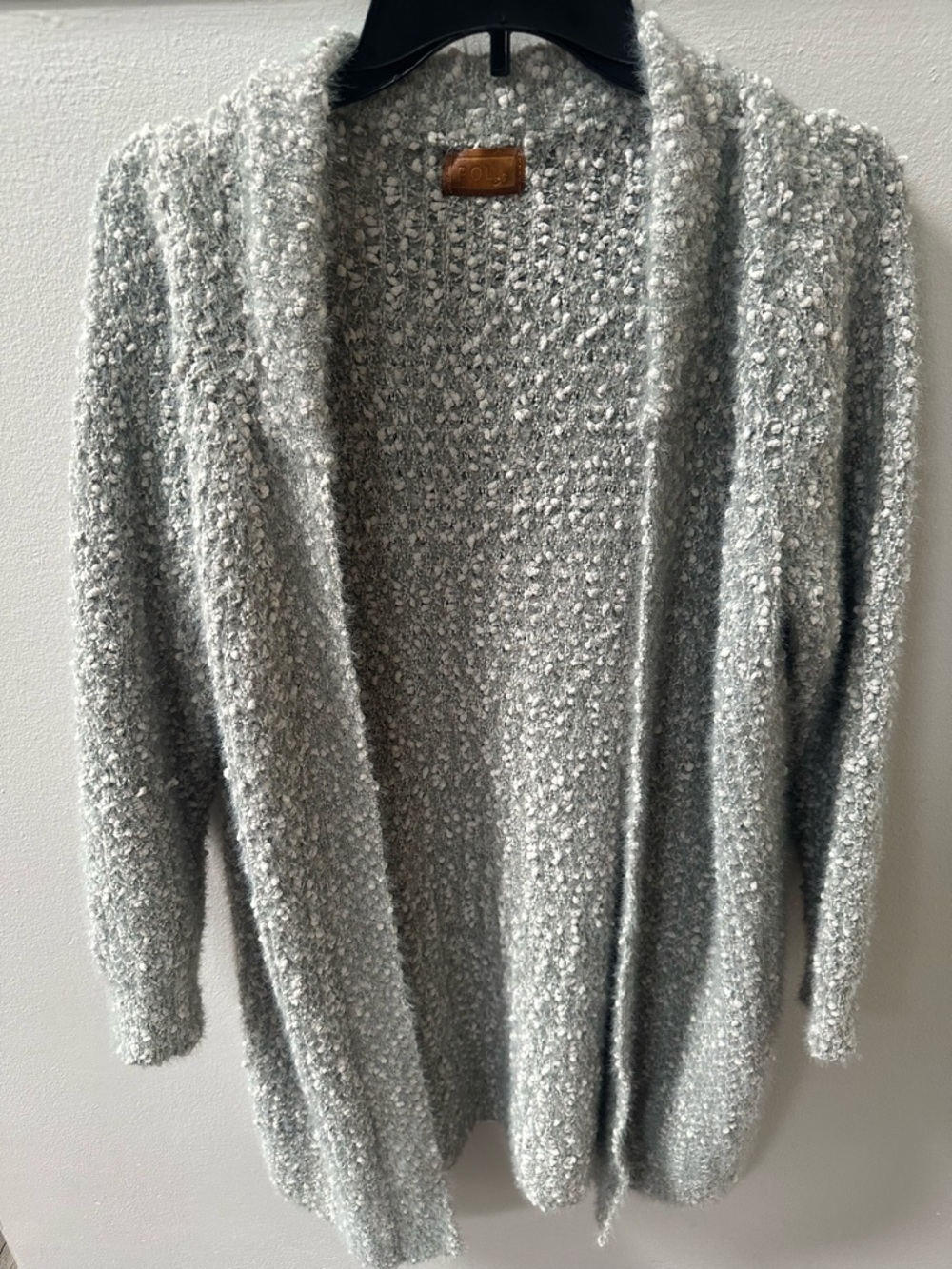 POL Popcorn Knit Cardigan Gray Open Front Cozy Textured Sweater Boho Small